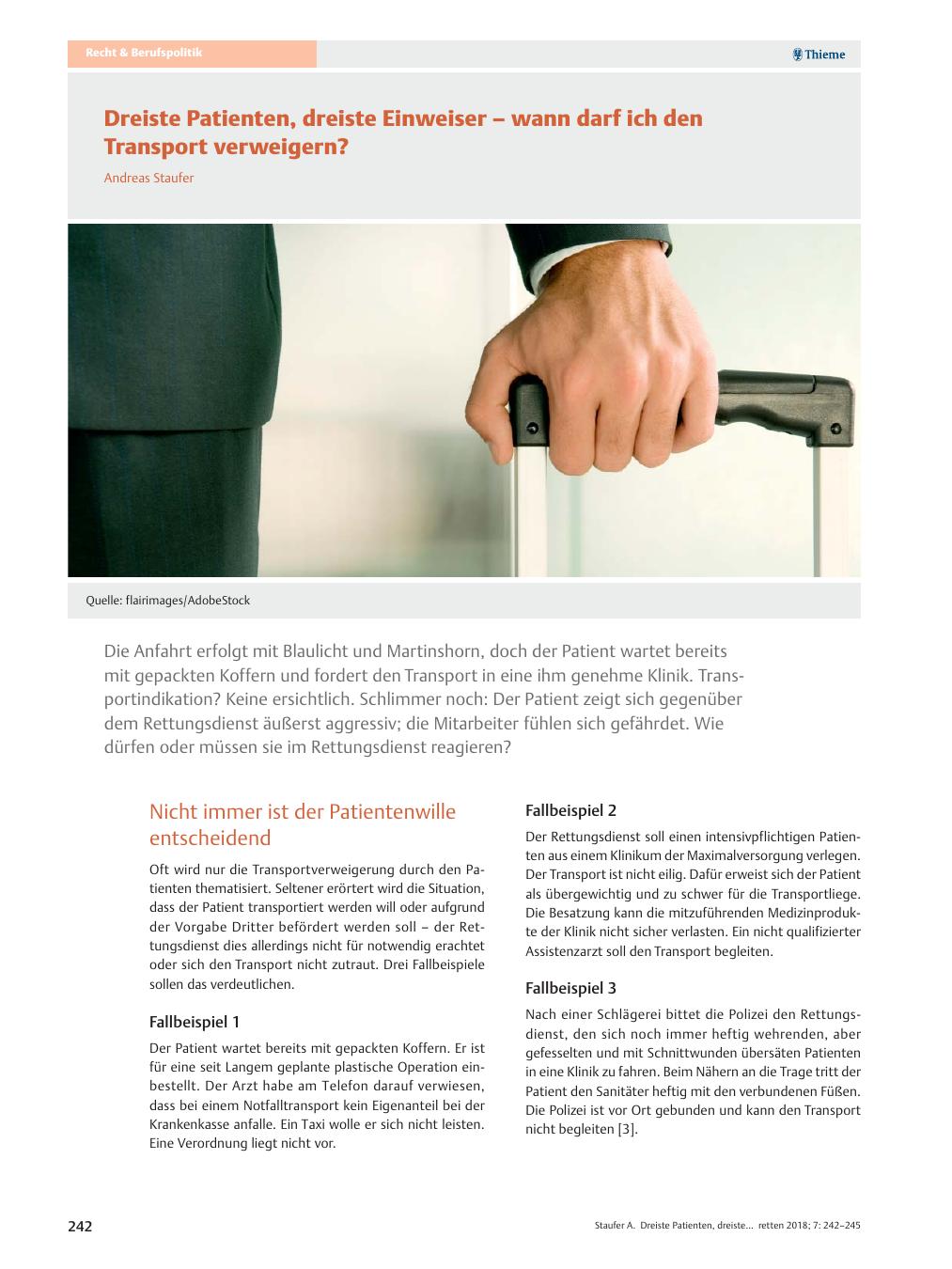 Vorschauseite 1: Dreiste Patienten, dreiste Einweiser ? wann darf ich den Transport verweigern?