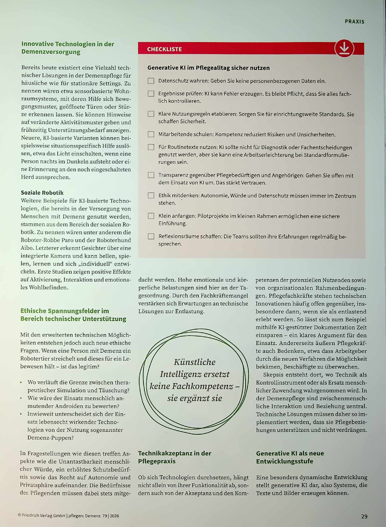 Vorschauseite 2: KI in der Demenzpflege. Chancen, ethische Fragen und Praxistipps für professionell Pflegende