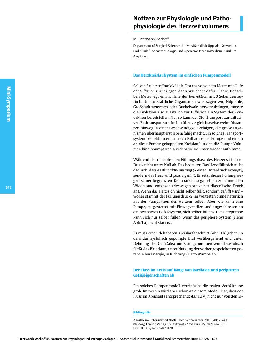 Vorschauseite 1: Notizen zur Physiologie und Pathophysiologie des Herzzeitvolumens