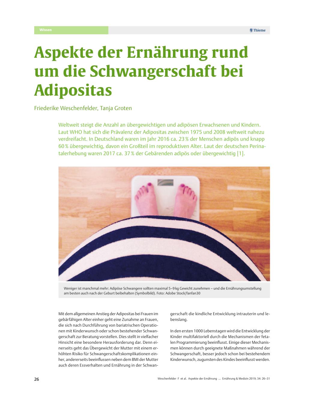 Vorschauseite 1: Aspekte der Ernährung rund um die Schwangerschaft bei Adipositas