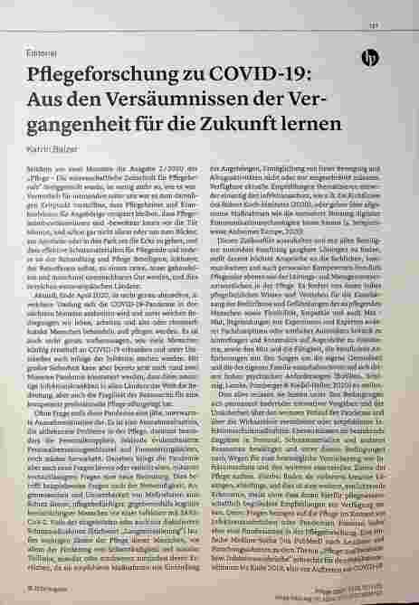 Vorschauseite 1: Pflegeforschung zu COVID-19: Aus den Versäumnissen der Vergangenheit für die Zukunft lernen