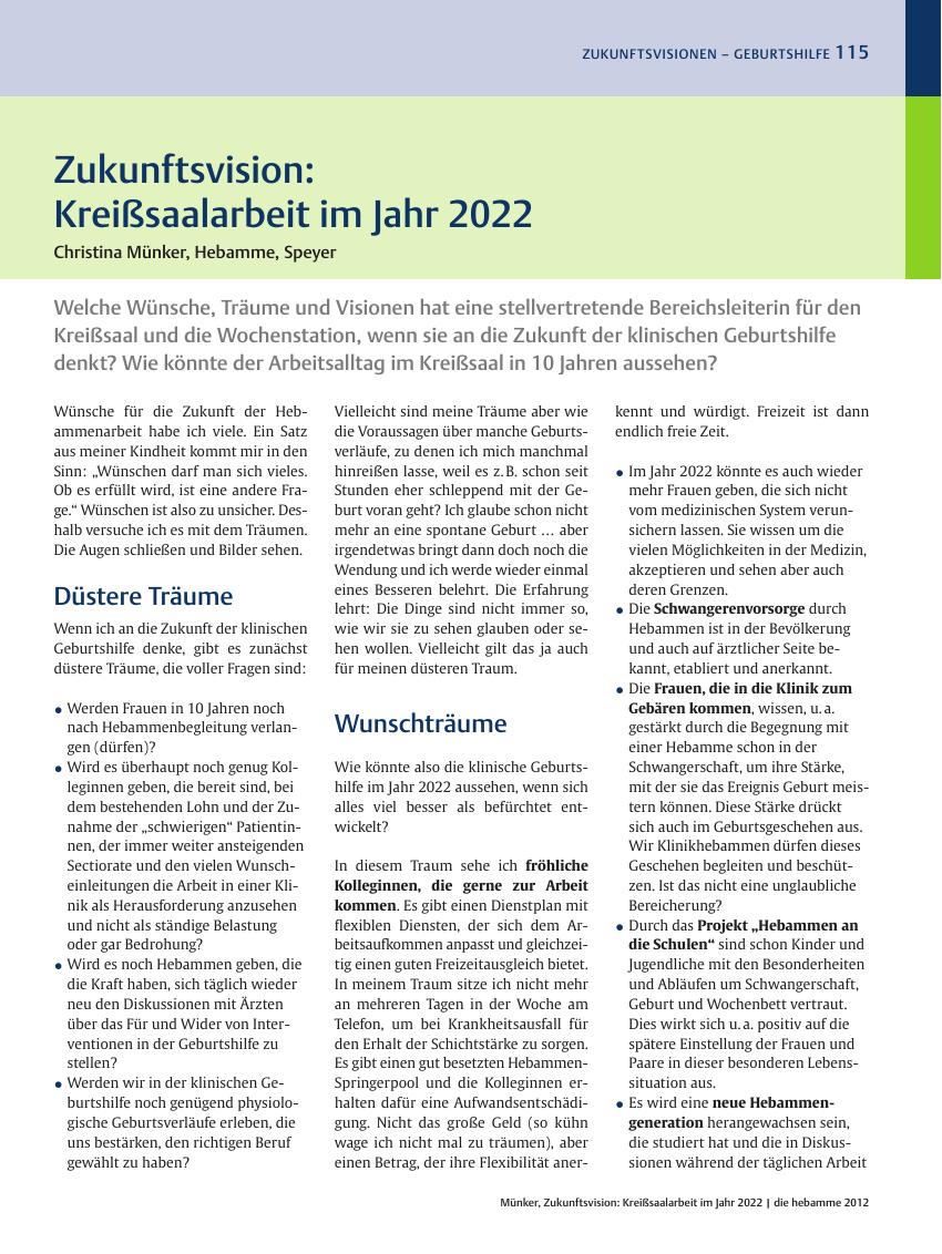 Vorschauseite 1: Zukunftsvision: Kreißsaalarbeit im Jahr 2022