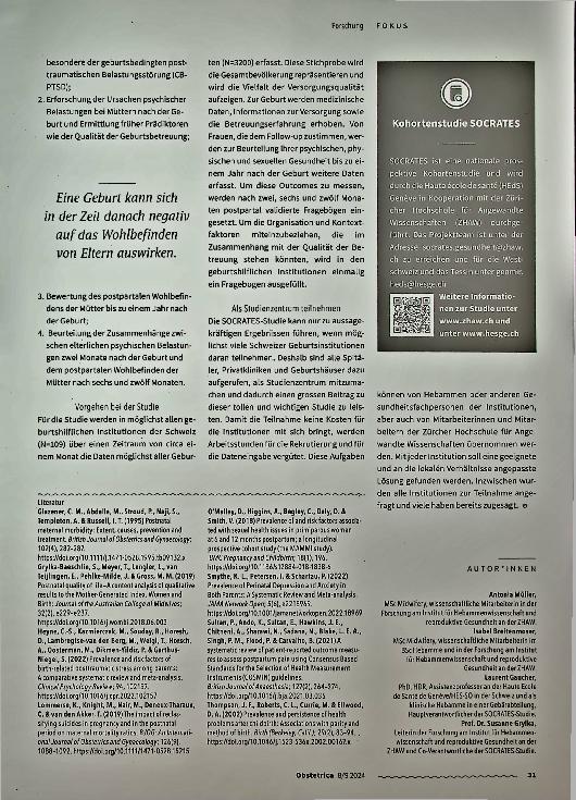 Vorschauseite 2: Studie zum postpartalen Wohlbefinden: Institutionen gefragt!