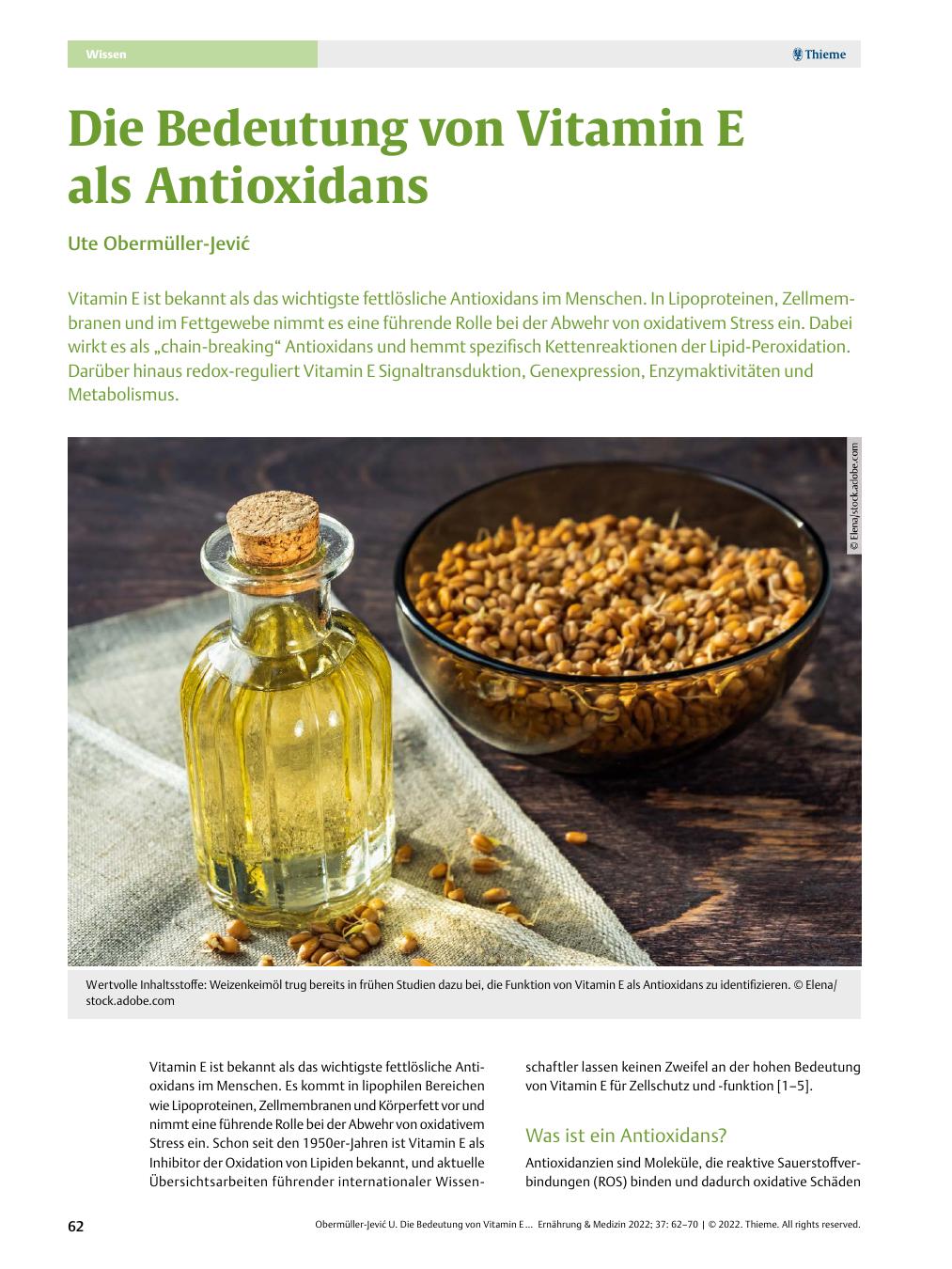 Vorschauseite 1: Die Bedeutung von Vitamin E als Antioxidans