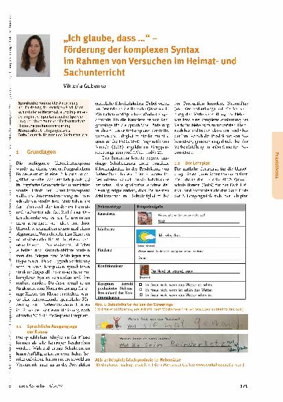 Vorschauseite 1: „Ich glaube, dass …“ – Förderung der komplexen Syntax im Rahmen von Versuchen im Heimatund Sachunterricht
