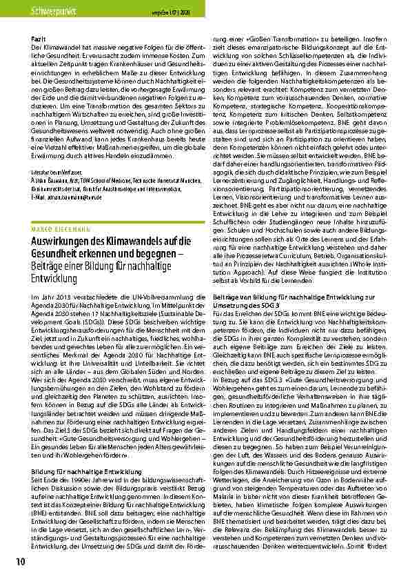 Vorschauseite 1: Auswirkungen des Klimawandels auf die Gesundheit erkennen und begegnen – Beiträge einer Bildung für nachhaltige Entwicklung