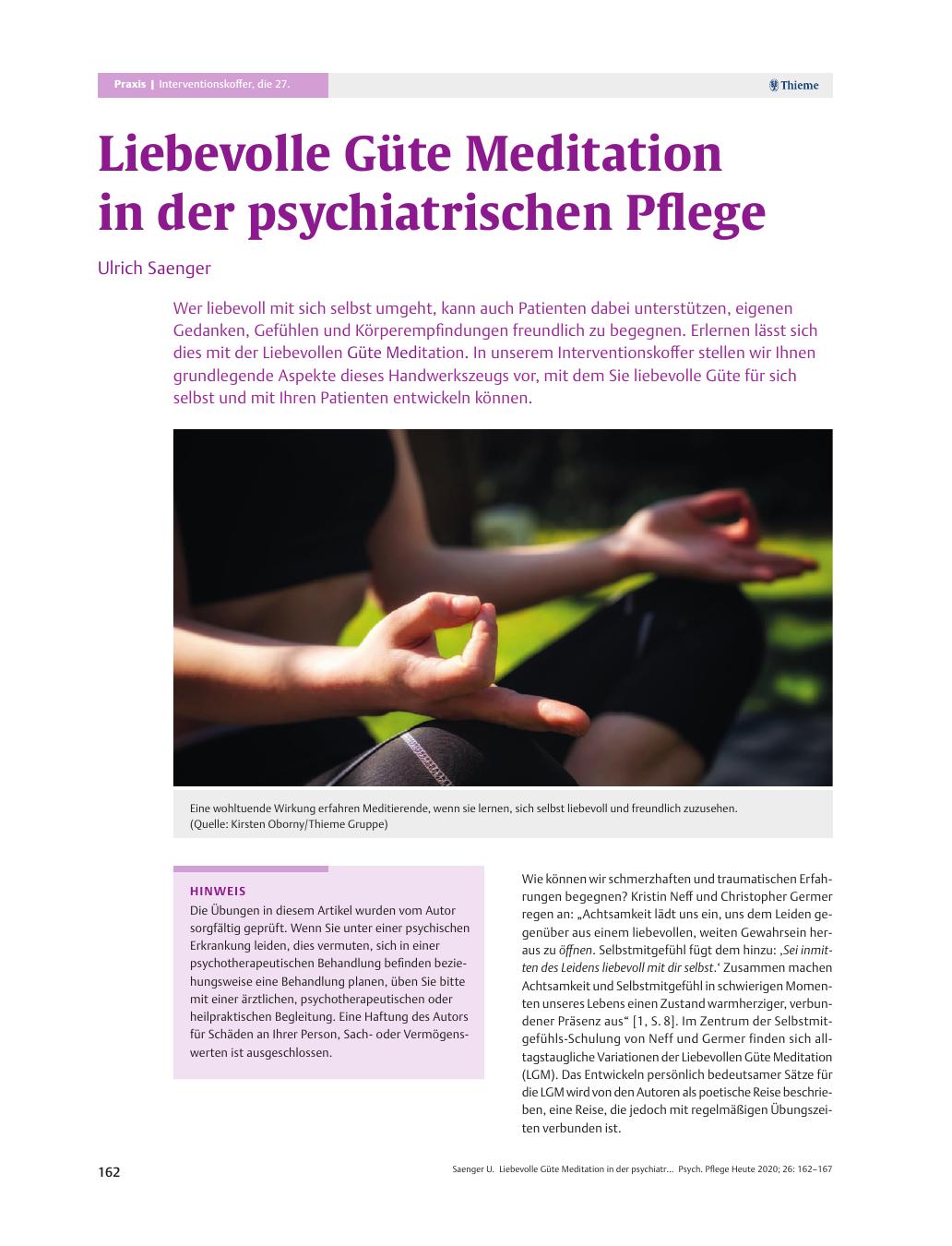 Vorschauseite 1: Liebevolle Güte Meditation in der psychiatrischen Pflege