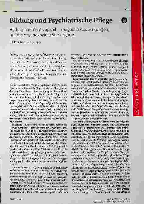 Vorschauseite 1: Bildung und Psychiatrische Pflege Bildungsdurchlässigkeit - mögliche Auswirkungen auf die psychosoziale Versorgung