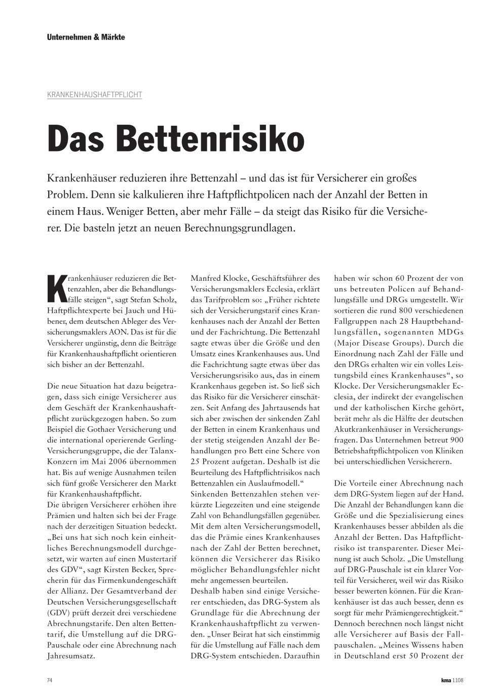 Vorschauseite 1: Das Bettenrisiko