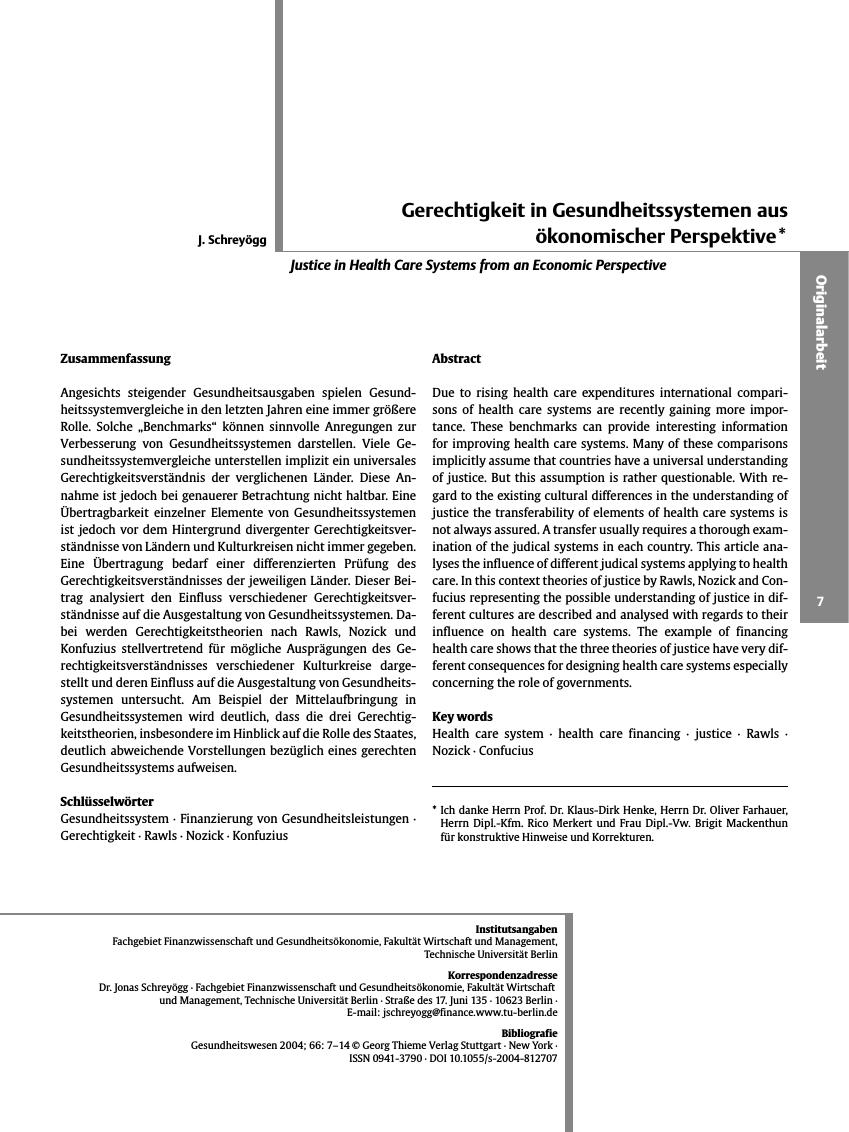 Vorschauseite 1: Gerechtigkeit in Gesundheitssystemen aus ökonomischer Perspektive