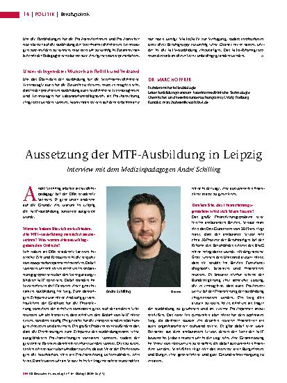 Vorschauseite 1: Aussetzung der MTA-Ausbildung in Leipzig Interview mit dem Medizinpädagogen André Schilling