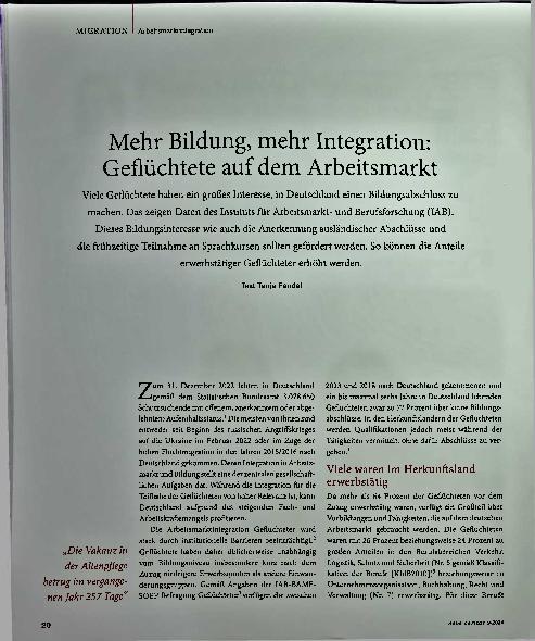 Vorschauseite 1: Mehr Bildung, mehr Integration: Geflüchtete auf dem Arbeitsmarkt