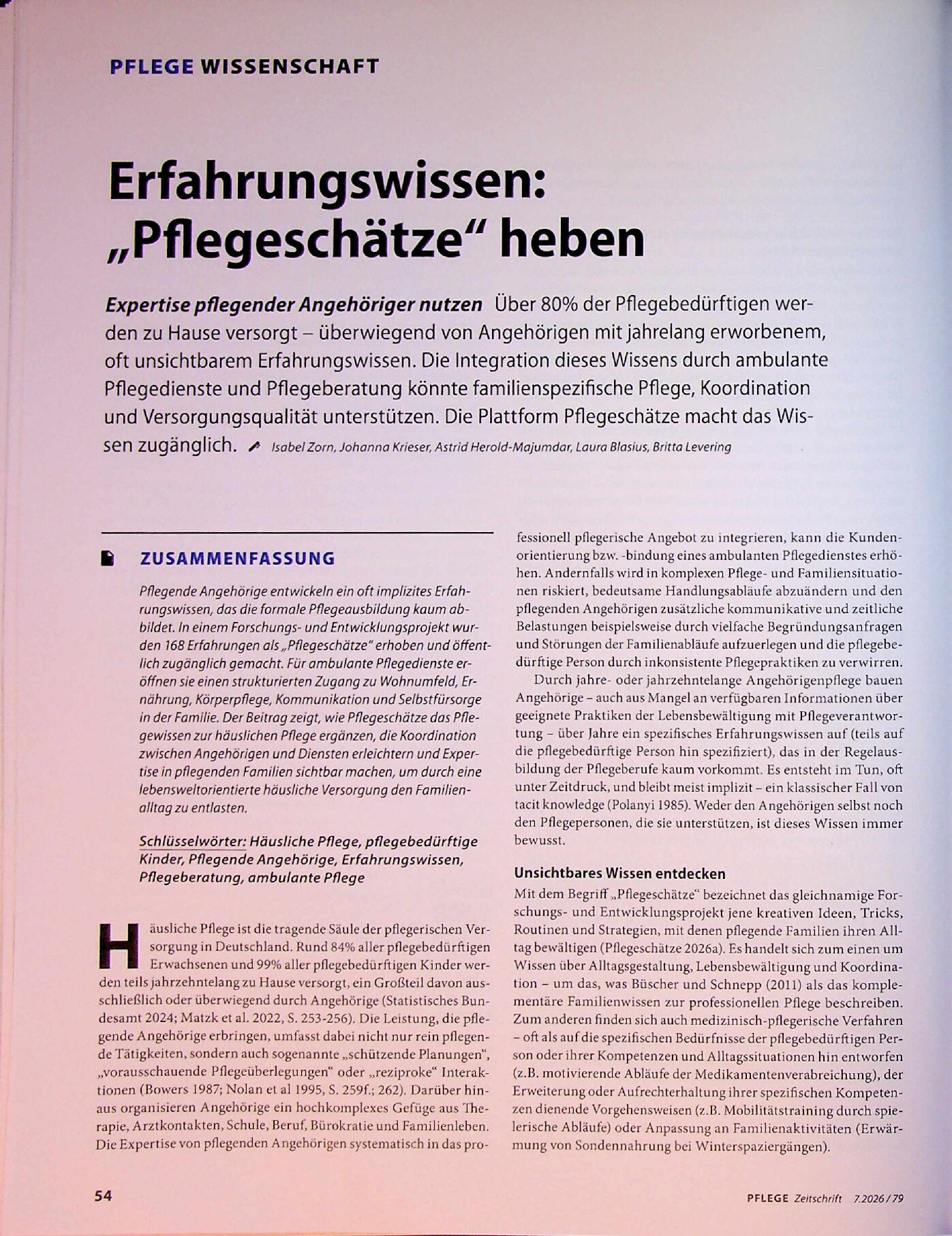 Vorschauseite 1: Erfahrungswissen: „Pflegeschätze“ heben, Expertise pflegender Angehöriger nutzen