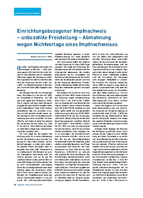 Vorschauseite 1: Einrichtungsbezogener Impfnachweis – unbezahlte Freistellung – Abmahnung wegen Nichtvorlage eines Impfnachweises