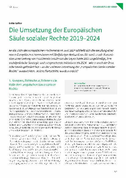 Vorschauseite 1: Die Umsetzung der Europäischen Säule sozialer Rechte 2019–2024