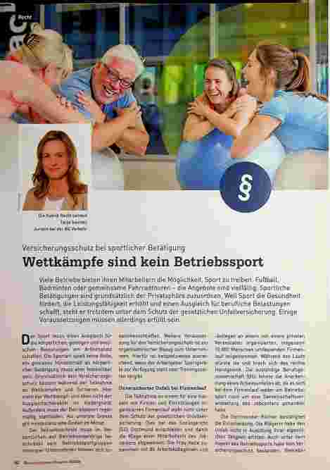 Vorschauseite 1: Versicherungsschutz bei sportlicher Betätigung. Wettkämpfe sind kein Betriebssport.