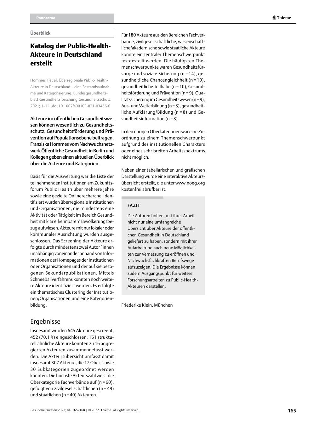 Vorschauseite 1: Katalog der Public-Health-Akteure in Deutschland erstellt.