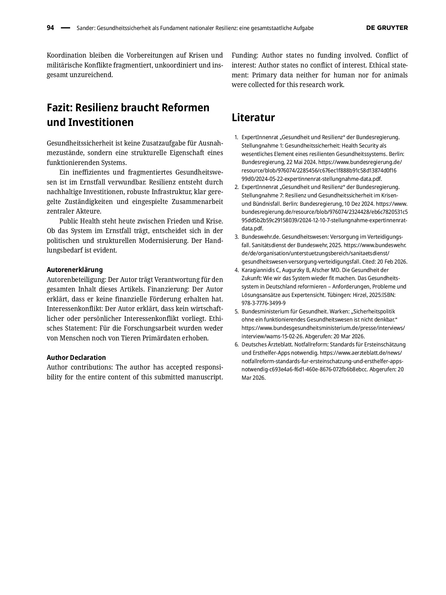 Vorschauseite 3: Gesundheitssicherheit als Fundament nationaler Resilienz: eine gesamtstaatliche Aufgabe