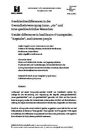 Vorschauseite 1: Geschlechterdifferenzen in der Gesundheitsversorgung trans-, „cis-“ und intergeschlechtlicher Menschen