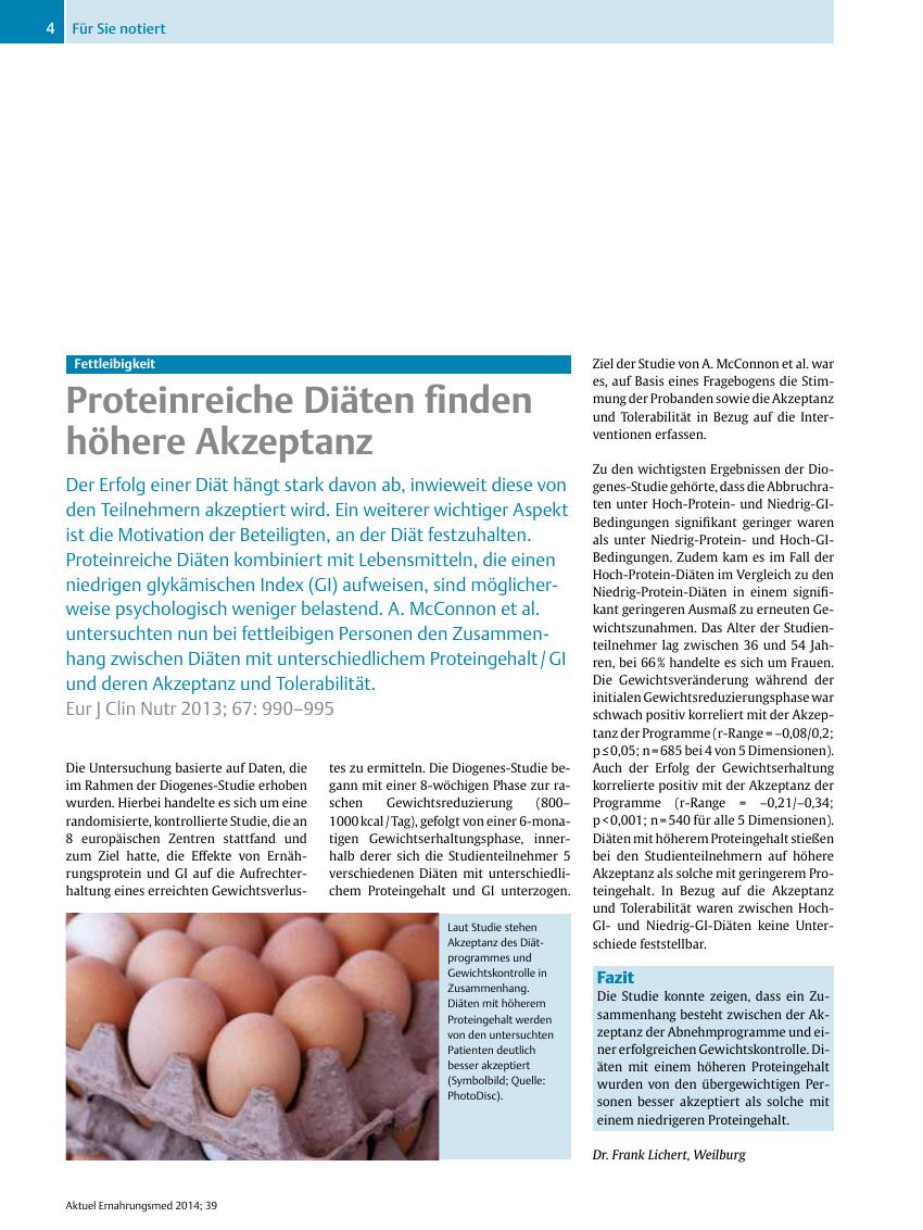 Vorschauseite 1: Fettleibigkeit – Proteinreiche Diäten finden höhere Akzeptanz