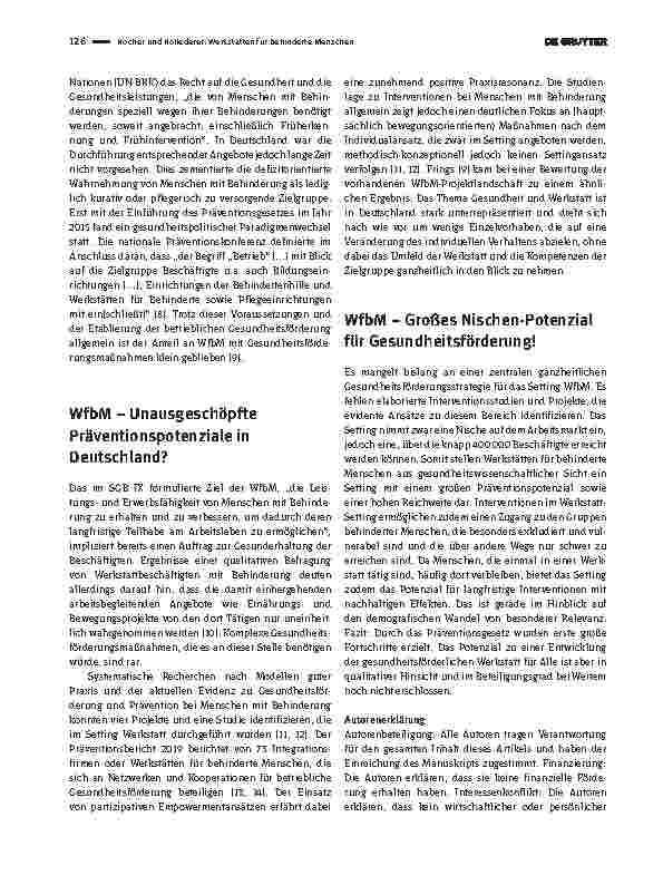 Vorschauseite 2: Werkstätten für behinderte Menschen: gesundheitsförderliche Settings?