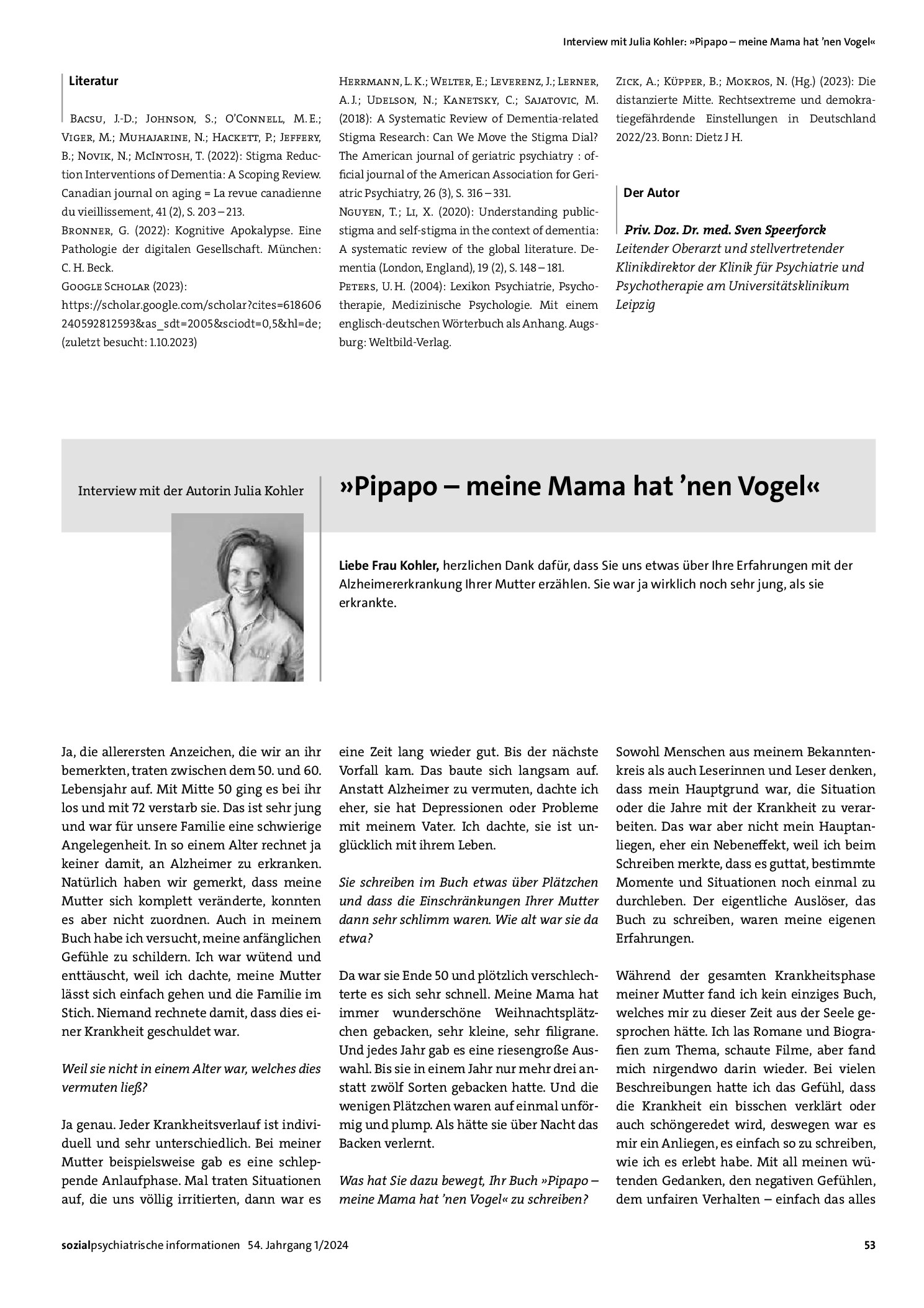 Vorschauseite 1: Interview mit Julia Kohler: »Pipapo – meine Mama hat ’nen Vogel«