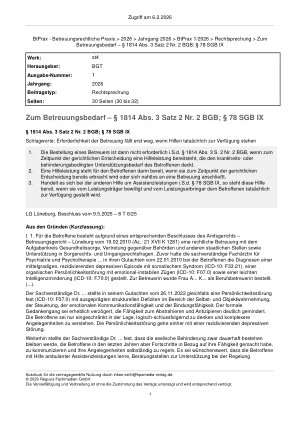 Vorschauseite 1: Zum Betreuungsbedarf § 1814 Abs. 3 Satz 2 Nr. 2 BGB; § 78 SGB IX