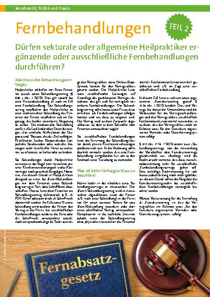 Vorschauseite 1: Fernbehandlungen Teil 2 Dürfen sektorale oder allgemeine Heilpraktiker ergänzende oder ausschließliche Fernbehandlungen durchführen?