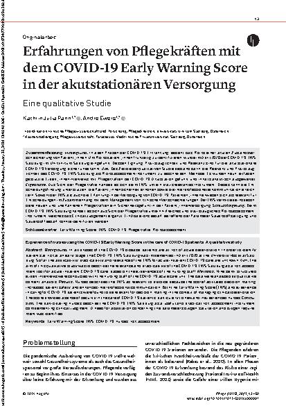 Vorschauseite 1: Erfahrungen von Pflegekräften mit dem COVID-19 Early Warning Score in der akutstationären Versorgung