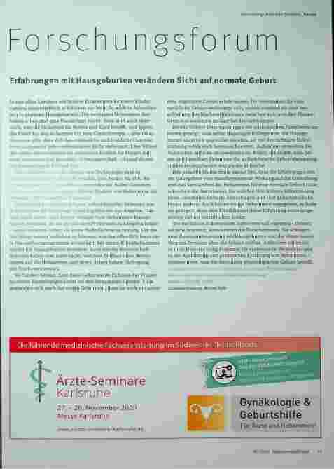 Vorschauseite 1: Forschungsforum Erfahrungen mit Hausgeburten verändern Sicht auf normale Geburt