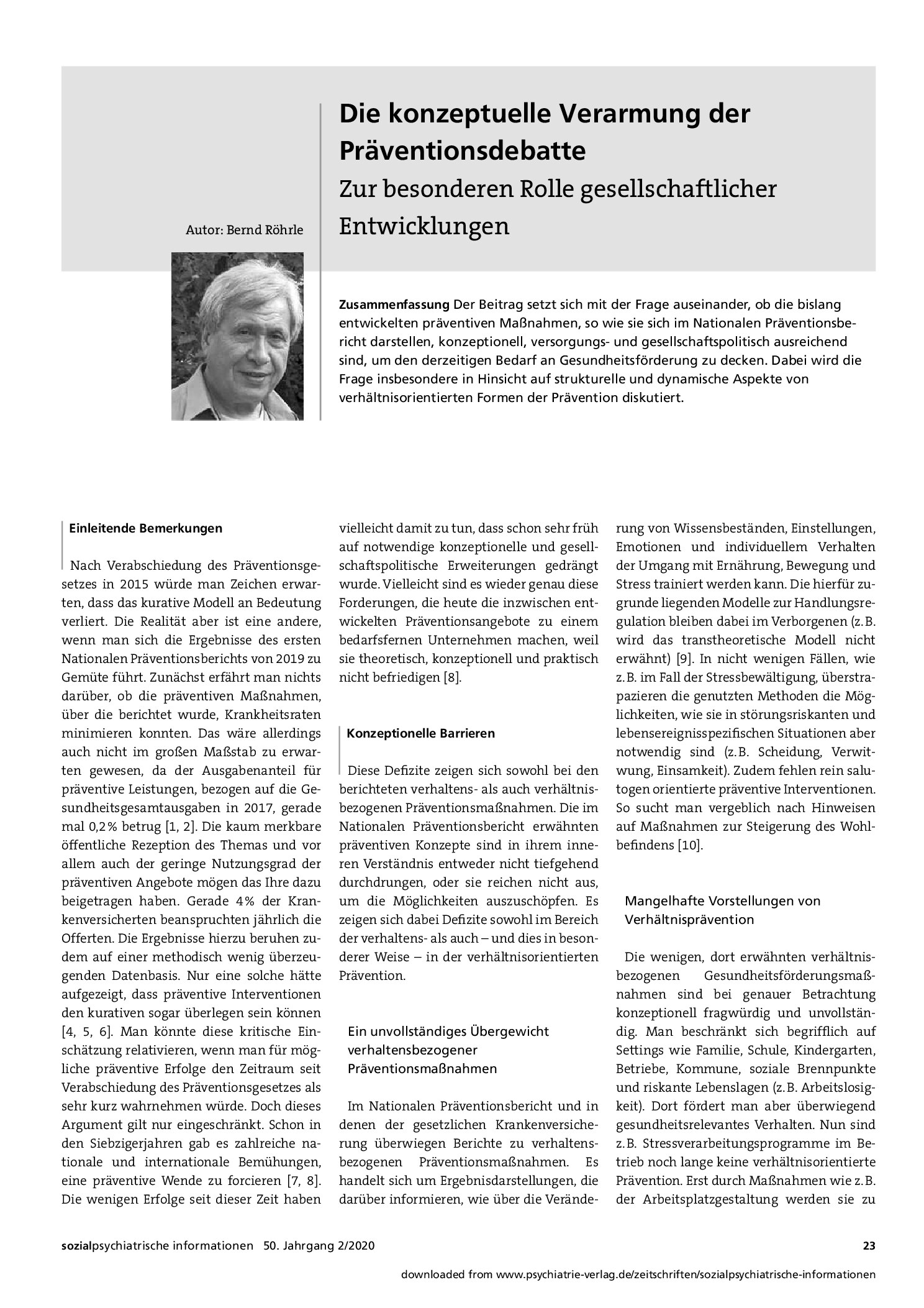Vorschauseite 1: Die konzeptuelle Verarmung der Präventionsdebatte – Zur besonderen Rolle gesellschaftlicher Entwicklungen