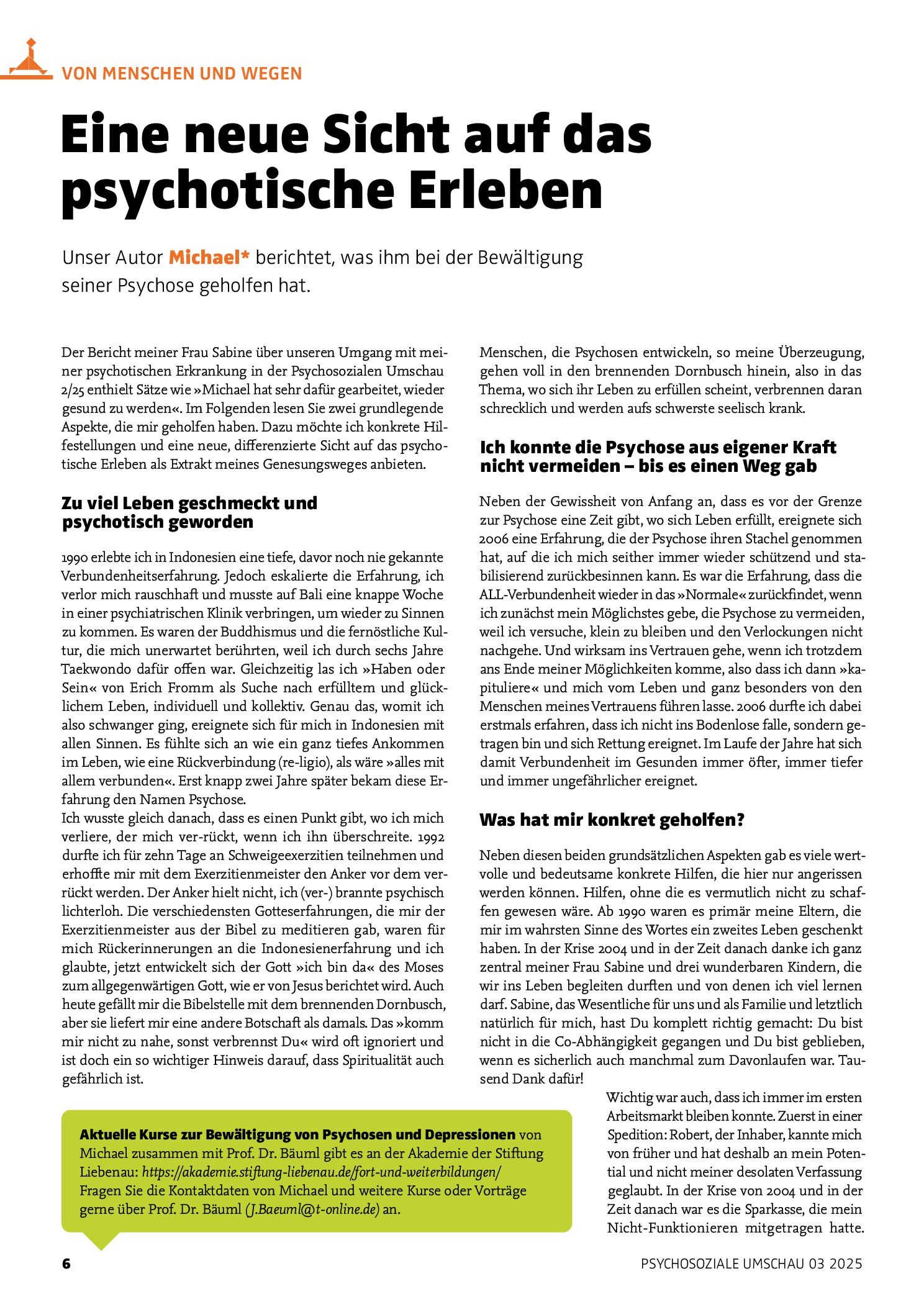 Vorschauseite 1: Von Menschen und Wegen: Eine neue Sicht auf das psychotische Erleben