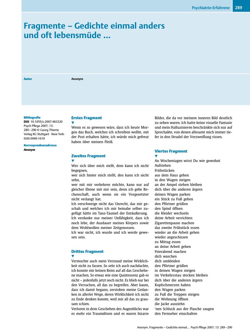 Vorschauseite 1: Fragmente - Gedichte einmal anders und oft lebensmüde …