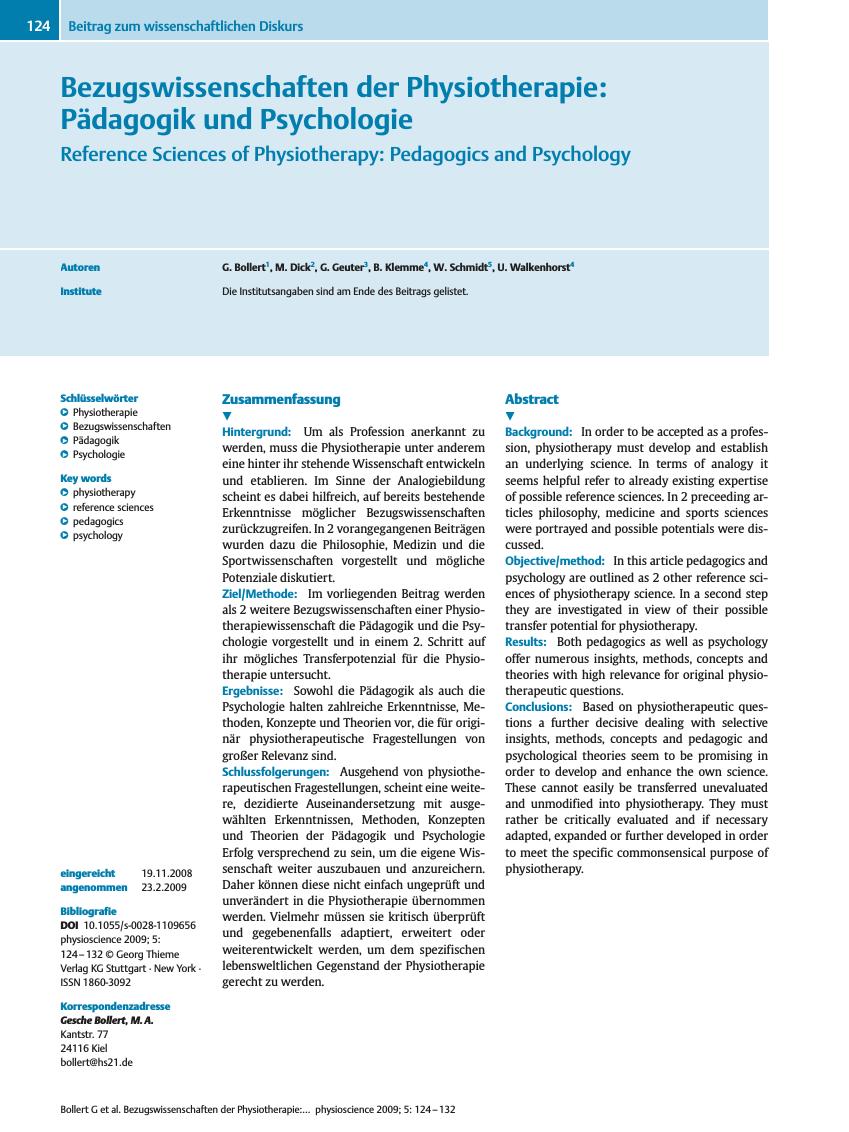 Vorschauseite 1: Bezugswissenschaften der Physiotherapie: Pädagogik und Psychologie
