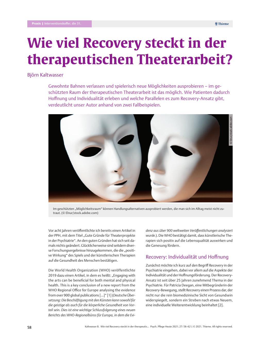 Vorschauseite 1: Wie viel Recovery steckt in der therapeutischen Theaterarbeit?