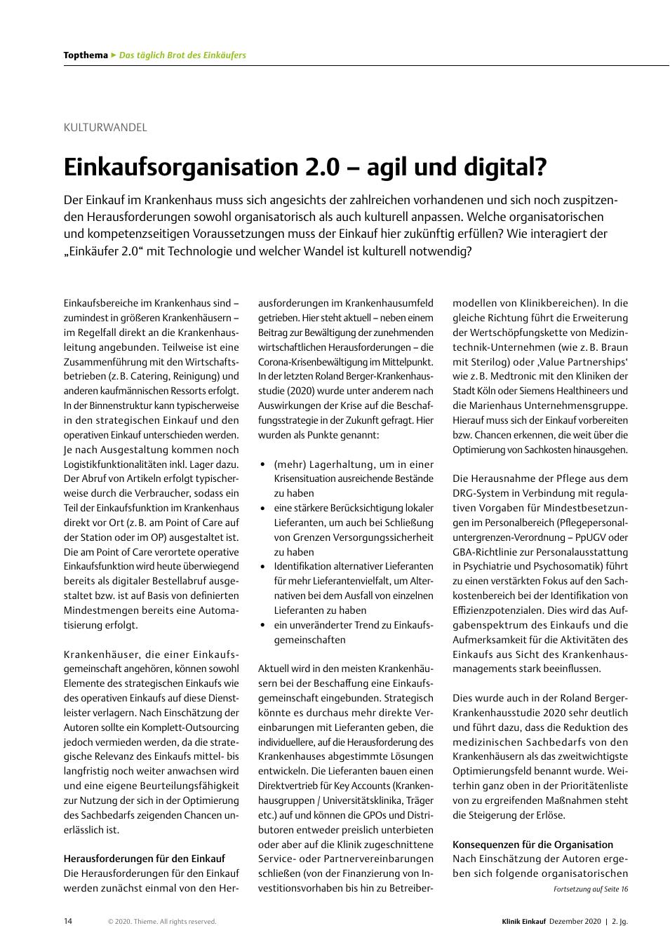 Vorschauseite 1: Kulturwandel: Einkaufsorganisation 2.0 – agil und digital?