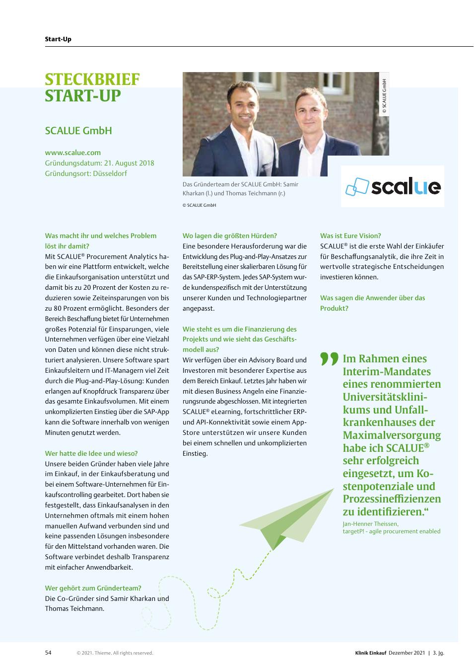 Vorschauseite 1: Steckbrief Start-up: SCALUE GmbH
