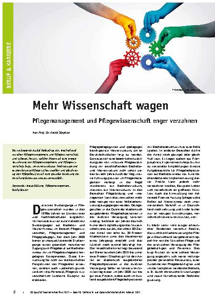 Vorschauseite 1: Mehr Wissenschaft wagen Pflegemanagement und Pflegewissenschaft enger verzahnen