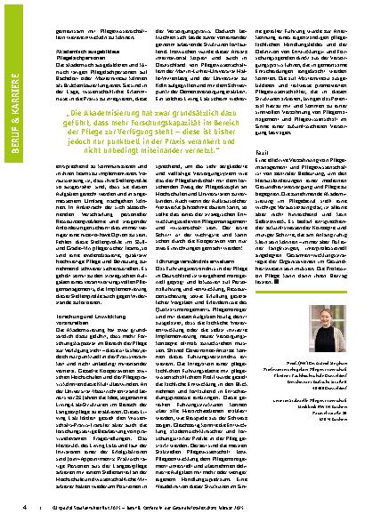 Vorschauseite 3: Mehr Wissenschaft wagen Pflegemanagement und Pflegewissenschaft enger verzahnen