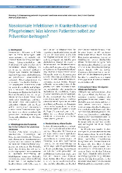 Vorschauseite 1: Nosokomiale Infektionen in Krankenhäusern und Pflegeheimen: Was können Patienten selbst zur Prävention beitragen?