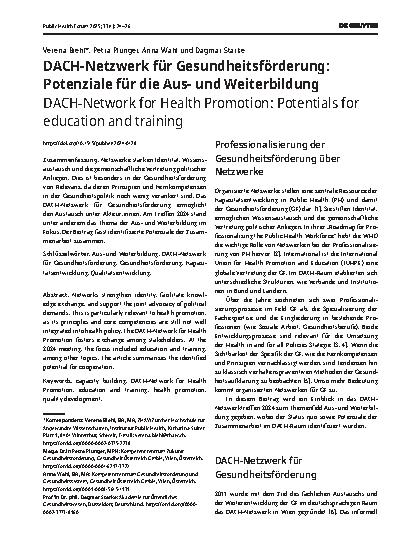 Vorschauseite 1: DACH-Netzwerk für Gesundheitsförderung: Potenziale für die Ausund Weiterbildung