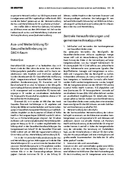 Vorschauseite 2: DACH-Netzwerk für Gesundheitsförderung: Potenziale für die Ausund Weiterbildung