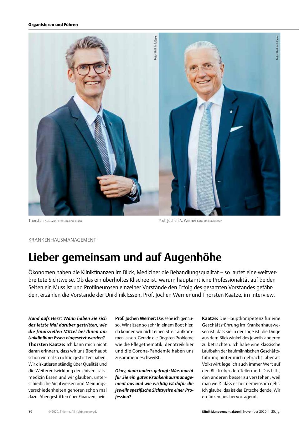 Vorschauseite 1: Krankenhausmanagement: Lieber gemeinsam und auf Augenhöhe