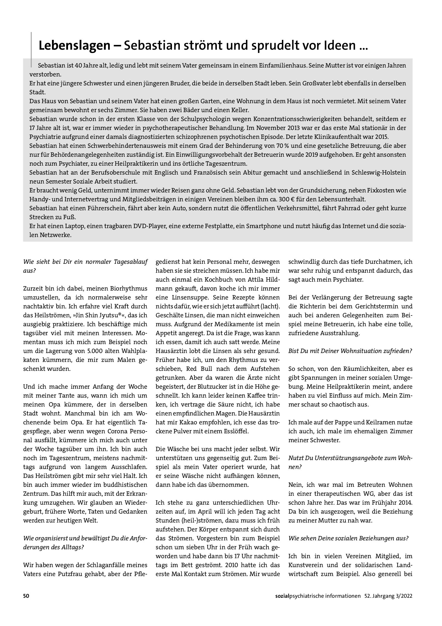 Vorschauseite 1: Lebenslagen – Sebastian strömt und sprudelt vor Ideen