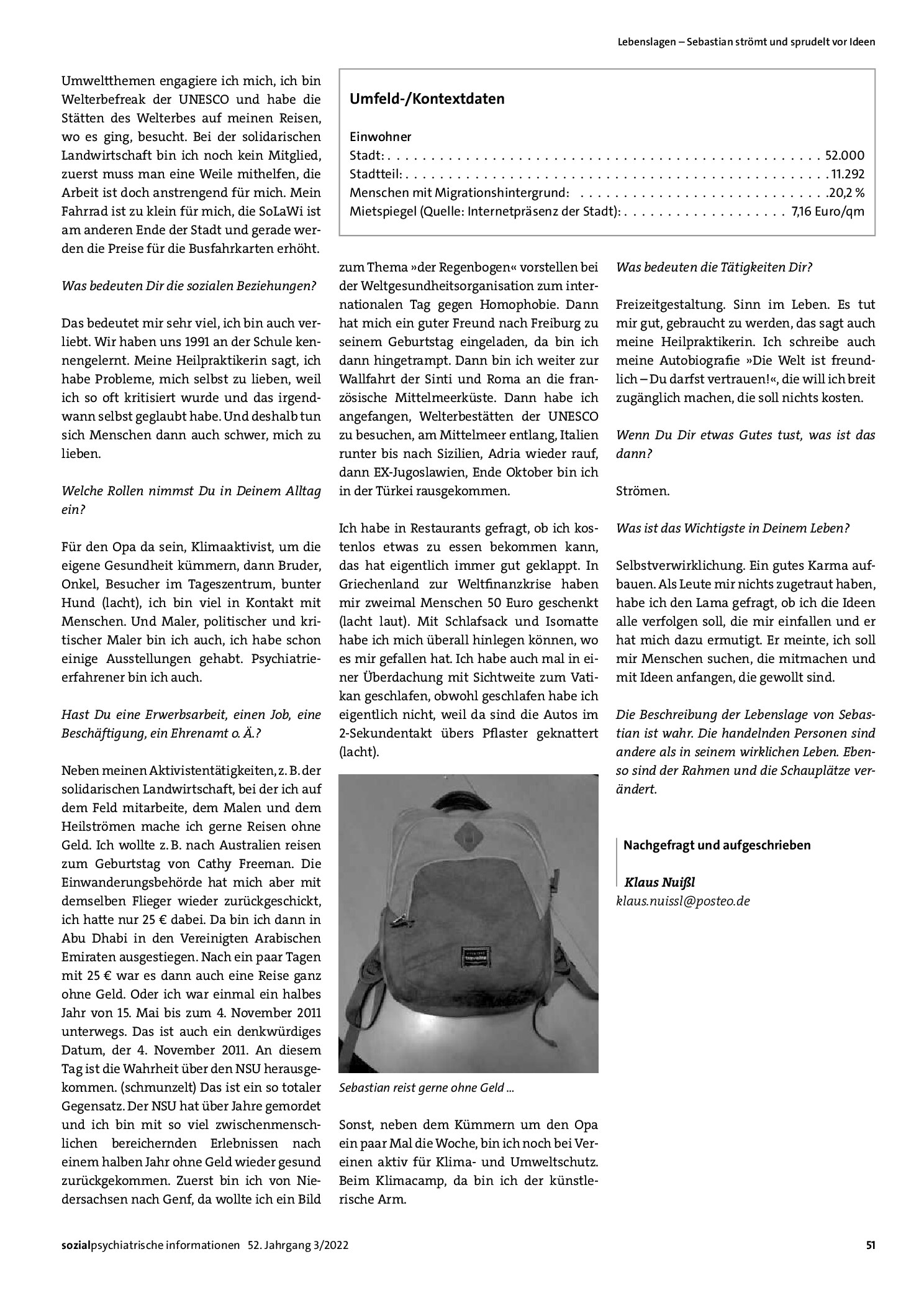 Vorschauseite 2: Lebenslagen – Sebastian strömt und sprudelt vor Ideen
