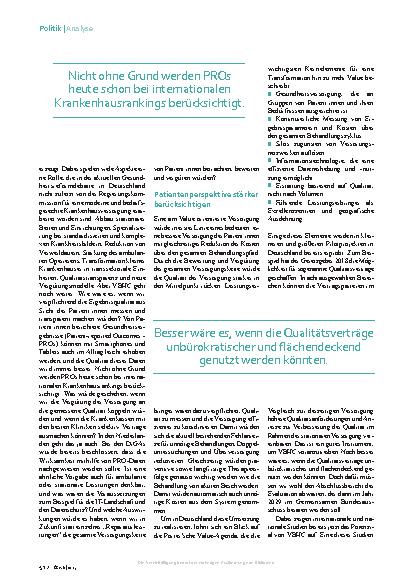 Vorschauseite 3: Behandlungsqualität und Kosten Aufbruch zu mehr „Value“
