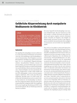 Vorschauseite 1: Gefährliche Körperverletzung durch manipulierte Medikamente im Klinikbetrieb