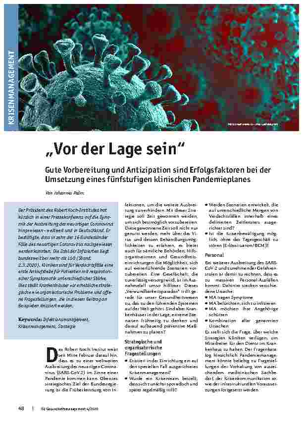 Vorschauseite 1: "Vor der Lage sein" Gute Vorbereitung und Antizipation sind Erfolgsfaktoren bei der Umsetzung eines fünfstufigen klinischen Pandemieplans.