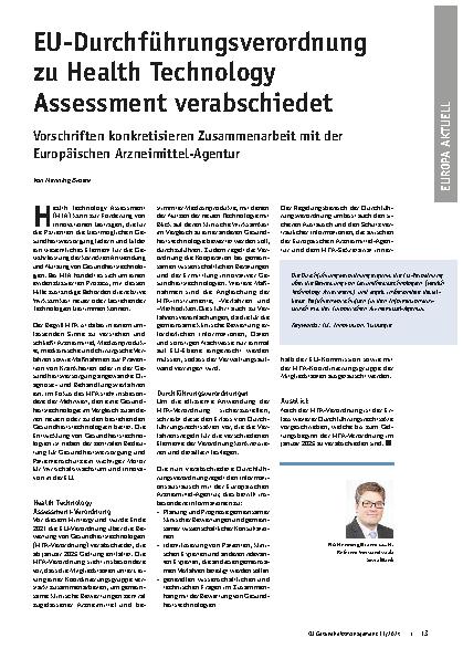 Vorschauseite 1: EU-Durchführungsverordnung zu Health Technology Assessment verabschiedet