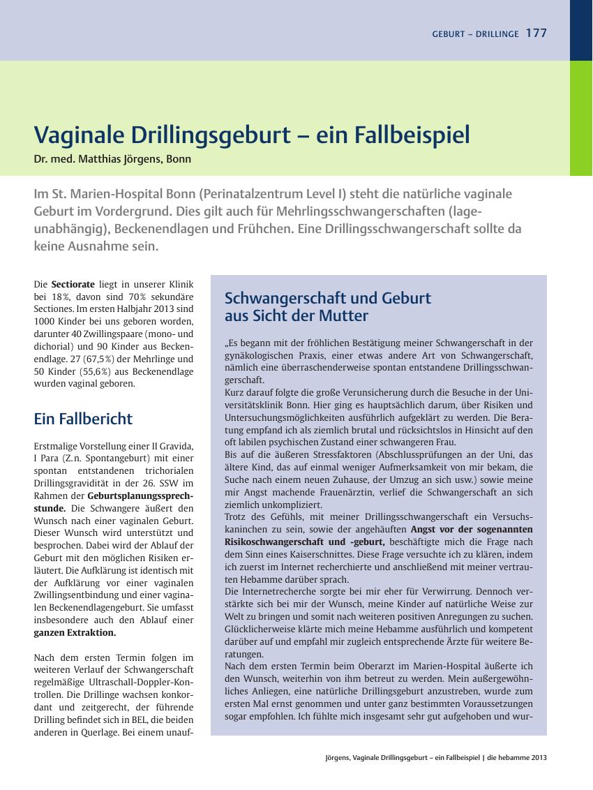 Vorschauseite 1: Vaginale Drillingsgeburt – ein Fallbeispiel